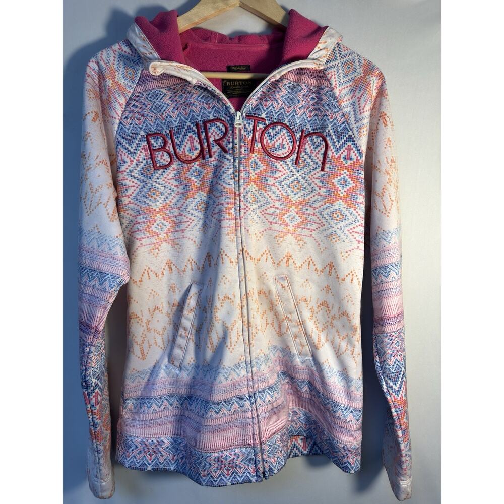 Burton WB Peak Hoodie Full Zip Snowboard Jacket Aztec Print Pink Fleece Lined XL